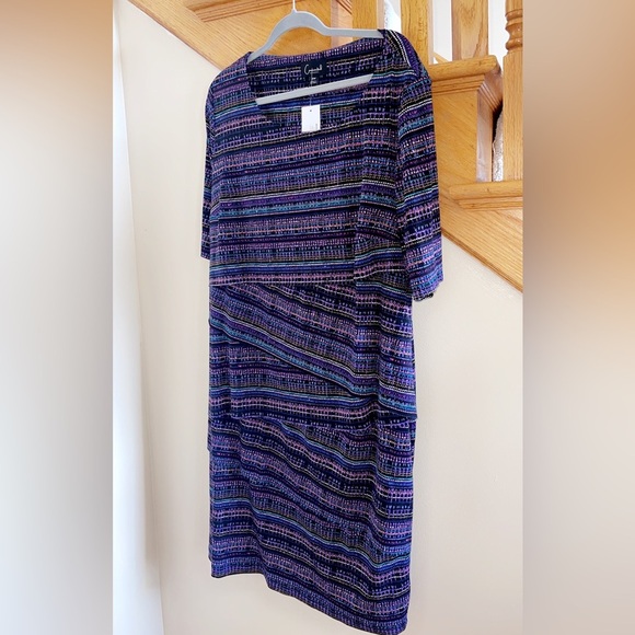 Women’s Dress Plus Size 20W CONNECTED APPAREL Purple Multi Short Sleeves Strechy - Picture 8 of 8